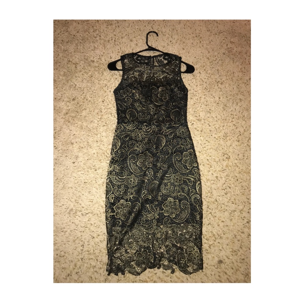 Black & Gold Knee Length Dress